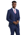 Stacy Adams Hybrid - Fit Pinstriped Suit w/ Double Breasted Vest, Blue - Bundle Bus