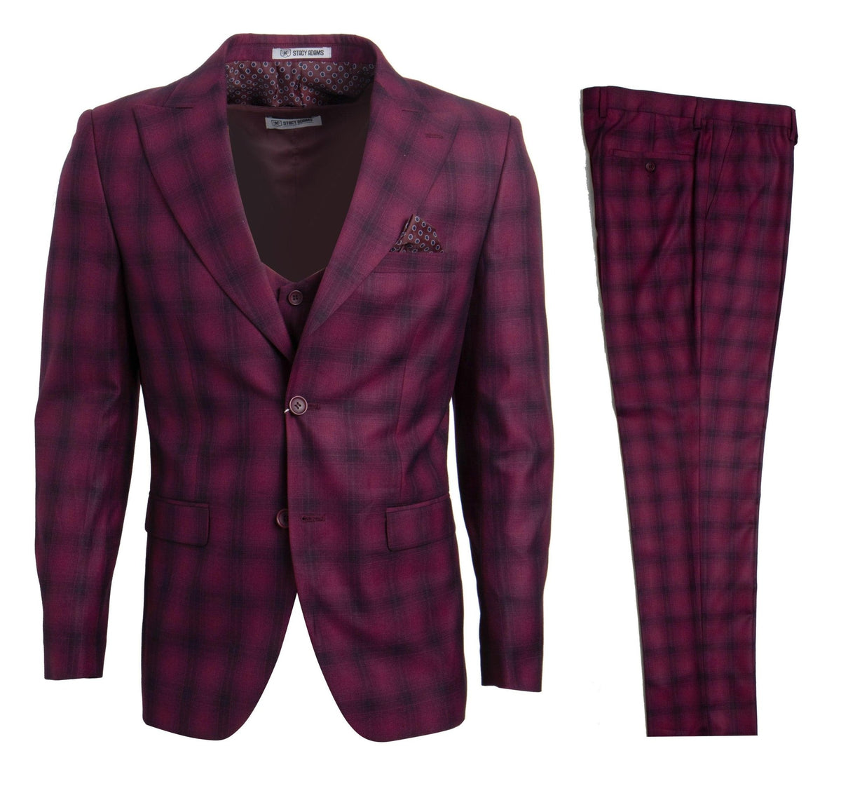 Stacy Adams Hybrid Fit Suit, Plaid Burgundy - Bundle Bus