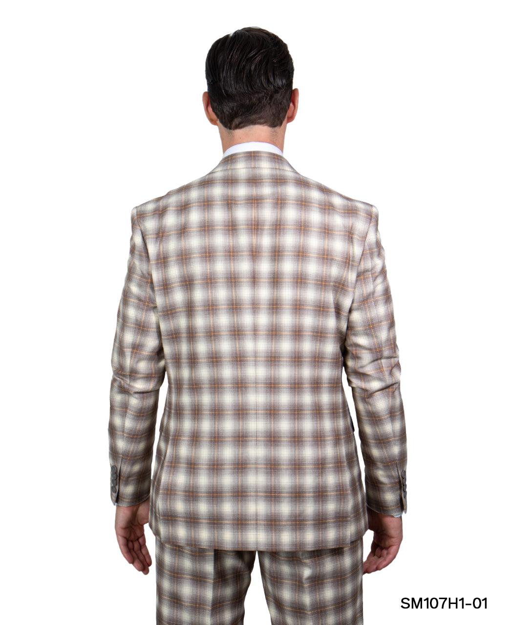 Stacy Adams Hybrid Fit Suit, Plaid Tan & Brown - Bundle Bus