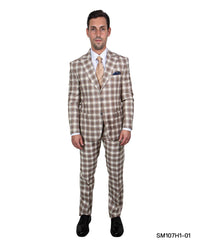 Stacy Adams Hybrid Fit Suit, Plaid Tan & Brown - Bundle Bus