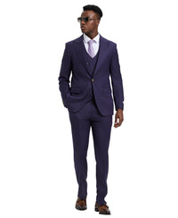 Stacy Adams Hybrid - Fit Suit w/ Double Breasted Vest, Purple - Bundle Bus