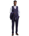 Stacy Adams Hybrid - Fit Suit w/ Double Breasted Vest, Purple - Bundle Bus