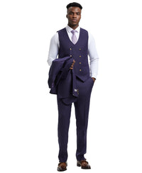 Stacy Adams Hybrid - Fit Suit w/ Double Breasted Vest, Purple - Bundle Bus