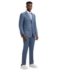 Stacy Adams Hybrid - Fit Textured Suit w/ Double Breasted Vest, Frost Blue - Bundle Bus