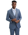 Stacy Adams Hybrid - Fit Textured Suit w/ Double Breasted Vest, Frost Blue - Bundle Bus