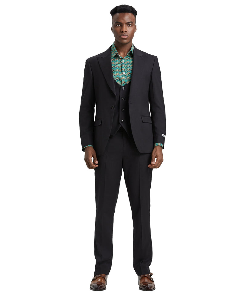 Stacy Adams Hybrid Fit U - Shaped Vested Suit, Black - Bundle Bus