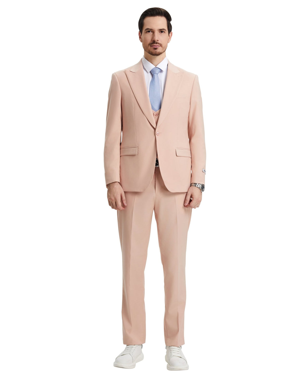 Stacy Adams Hybrid Fit U - Shaped Vested Suit, Blush - Bundle Bus