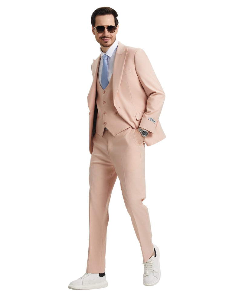 Stacy Adams Hybrid Fit U - Shaped Vested Suit, Blush - Bundle Bus