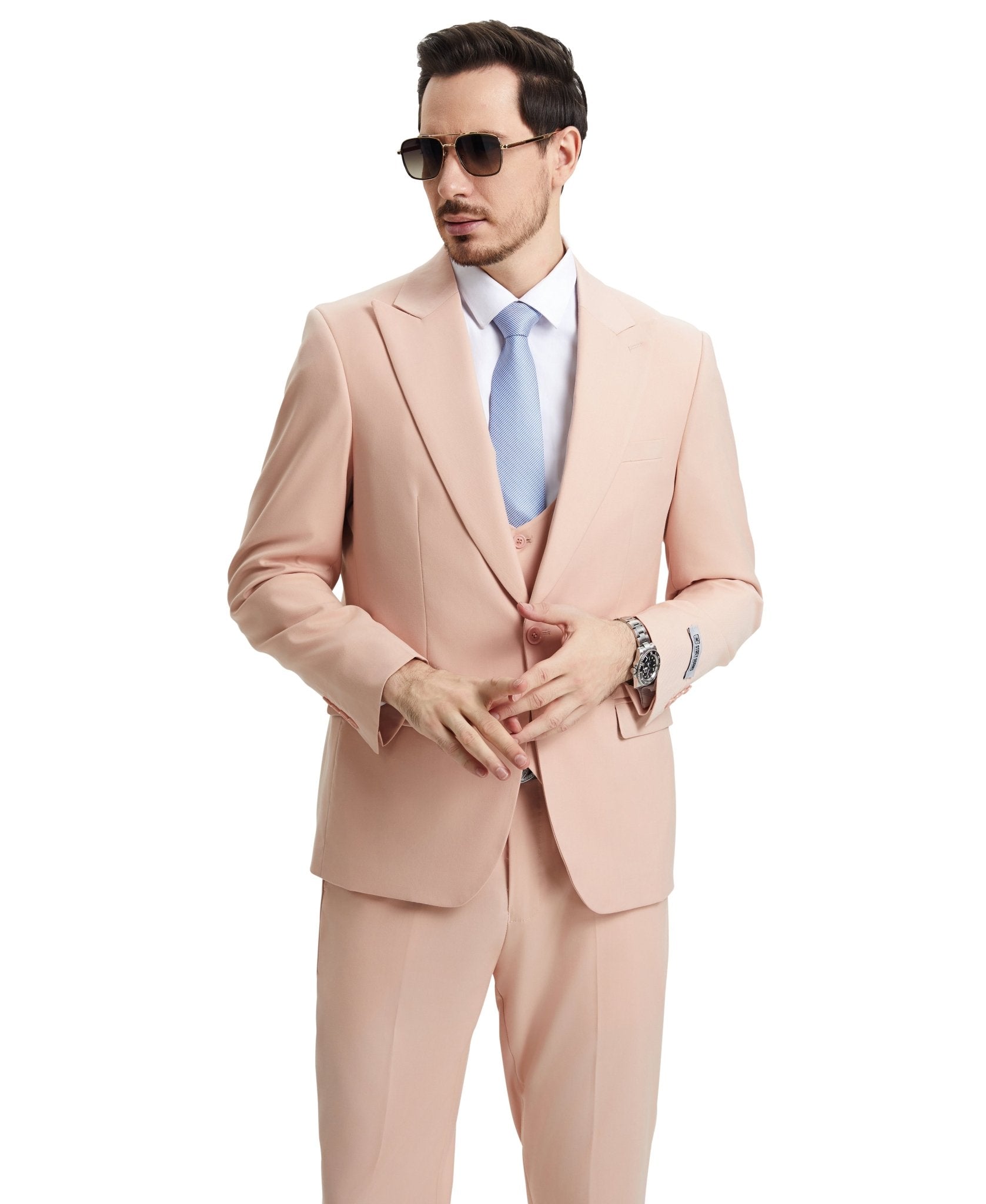 Stacy Adams Hybrid Fit U - Shaped Vested Suit, Blush - Bundle Bus