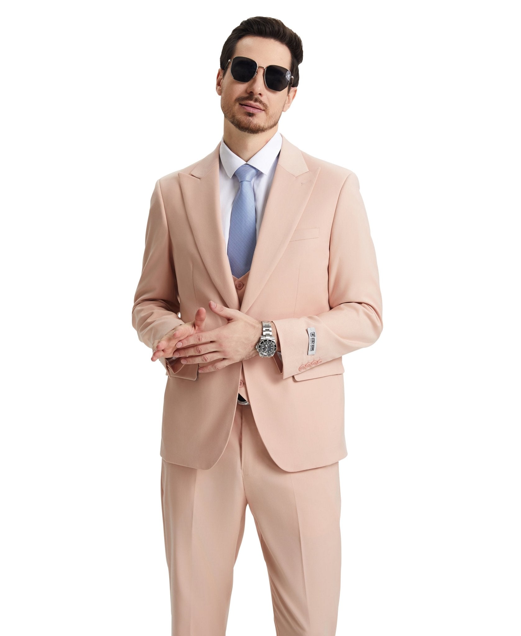 Stacy Adams Hybrid Fit U - Shaped Vested Suit, Blush - Bundle Bus