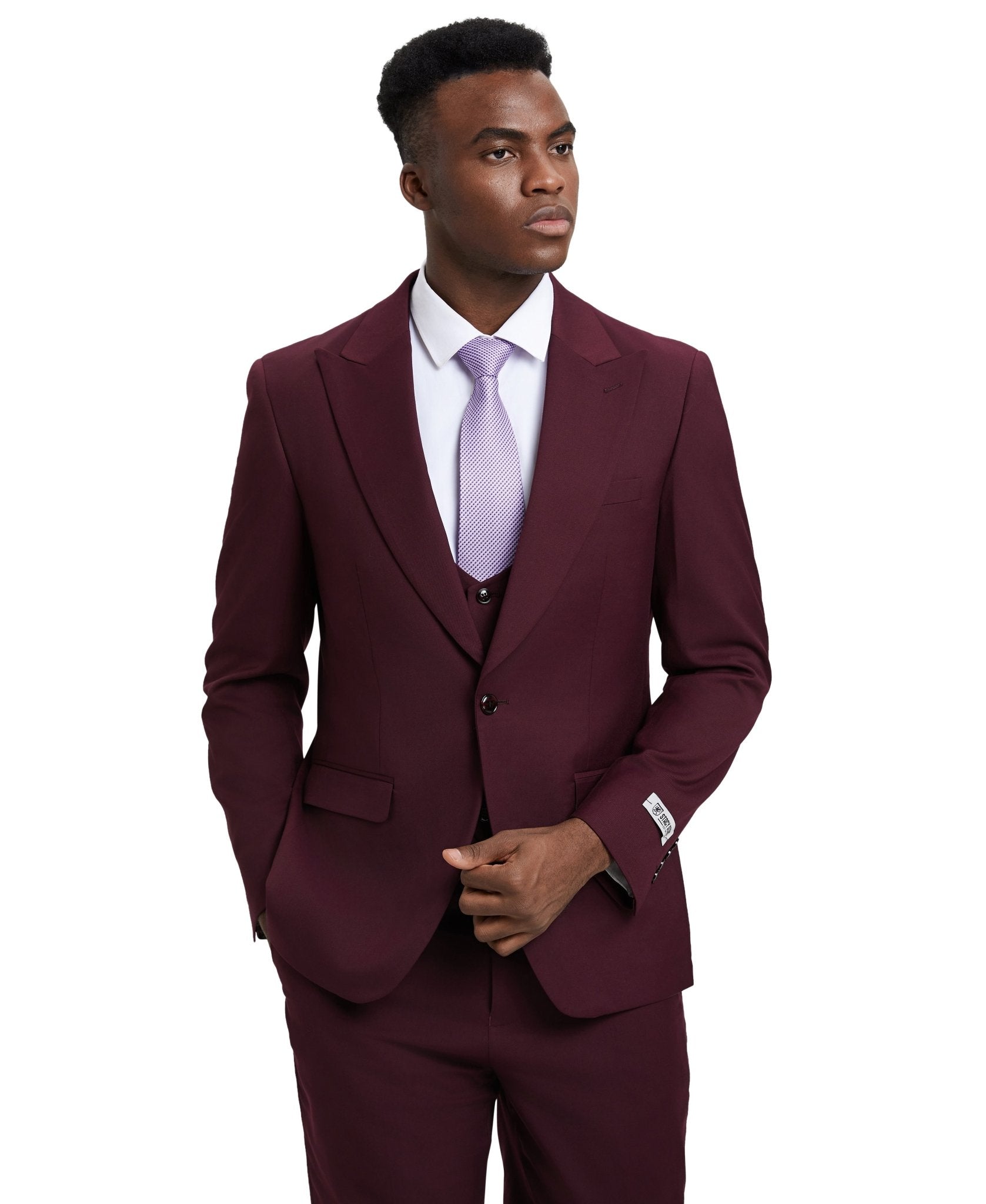 Stacy Adams Hybrid Fit U - Shaped Vested Suit, Burgundy - Bundle Bus