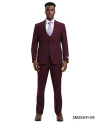 Stacy Adams Hybrid Fit U - Shaped Vested Suit, Burgundy - Bundle Bus