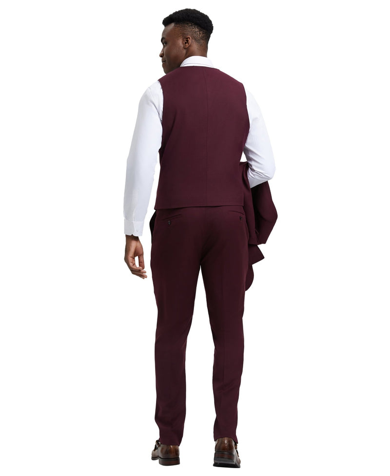 Stacy Adams Hybrid Fit U - Shaped Vested Suit, Burgundy - Bundle Bus