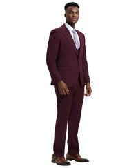 Stacy Adams Hybrid Fit U - Shaped Vested Suit, Burgundy - Bundle Bus