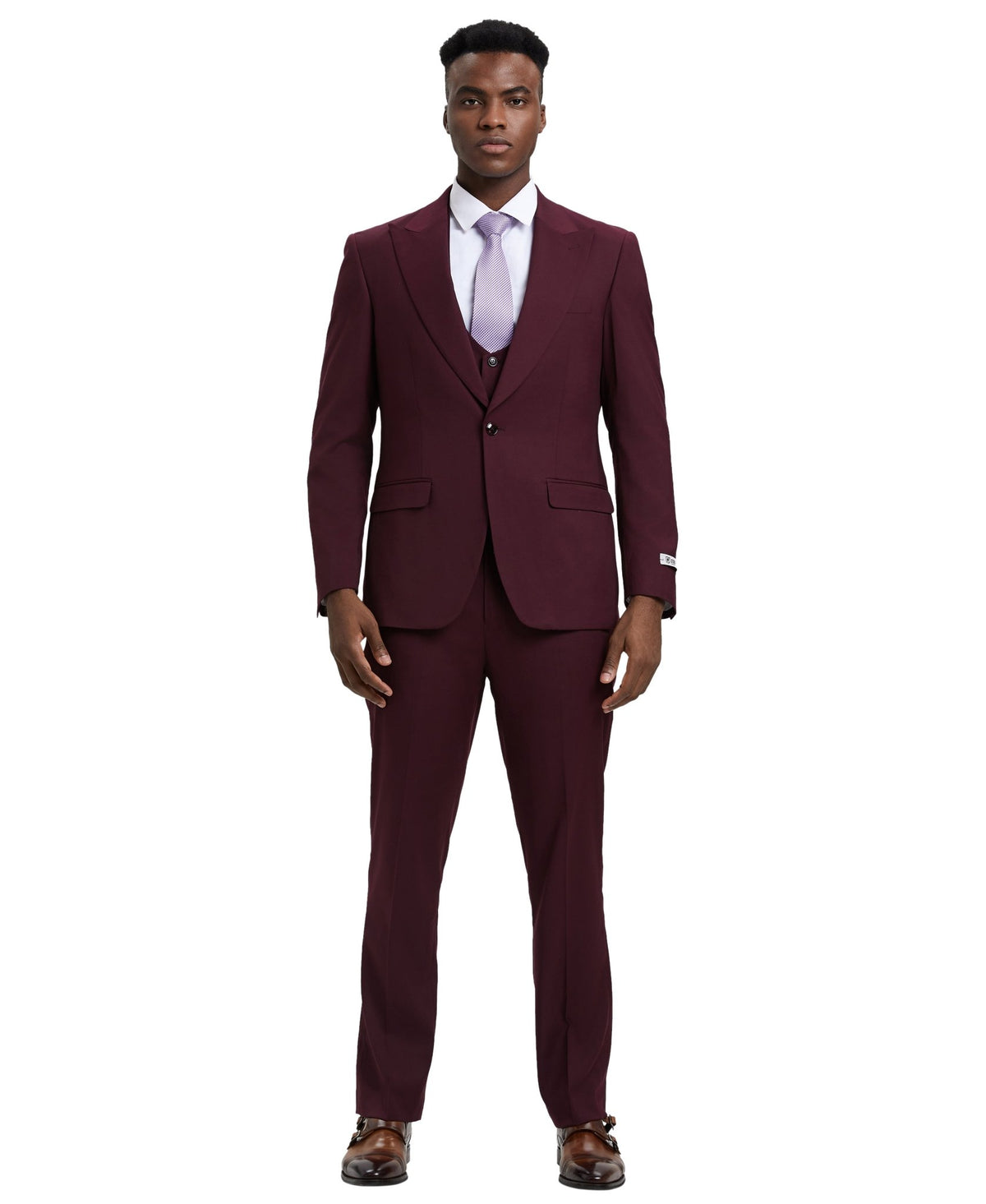 Stacy Adams Hybrid Fit U - Shaped Vested Suit, Burgundy - Bundle Bus