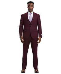 Stacy Adams Hybrid Fit U - Shaped Vested Suit, Burgundy - Bundle Bus