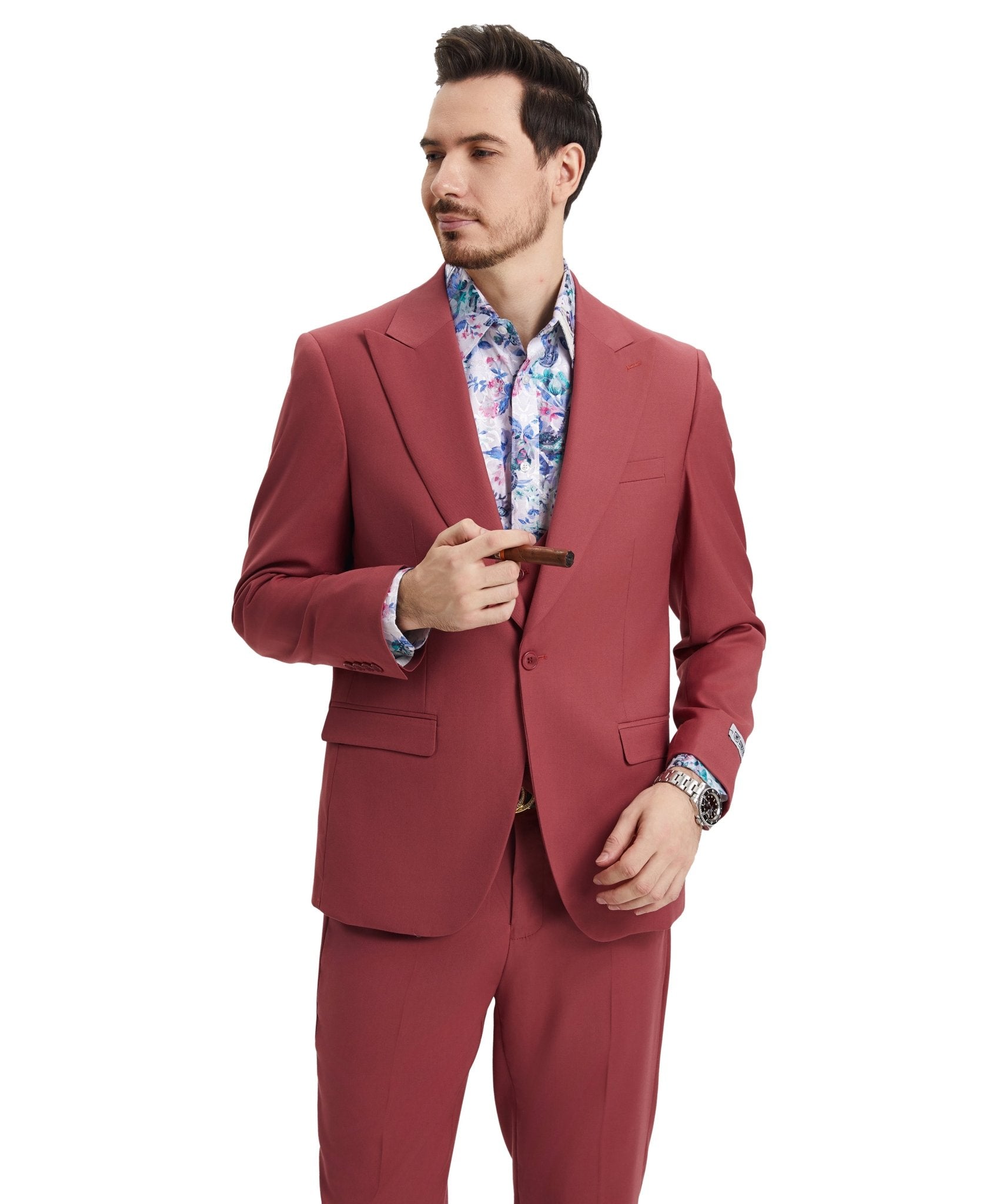 Stacy Adams Hybrid Fit U - Shaped Vested Suit, Coral - Bundle Bus