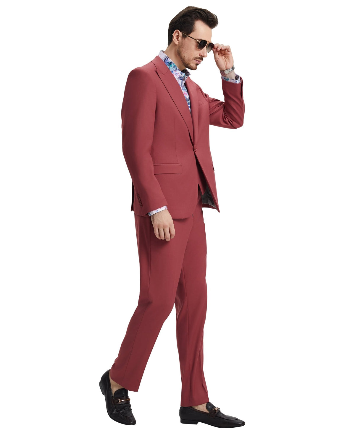 Stacy Adams Hybrid Fit U - Shaped Vested Suit, Coral - Bundle Bus