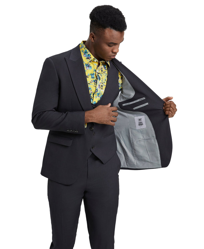 Stacy Adams Hybrid Fit U - Shaped Vested Suit, Dark Gray - Bundle Bus