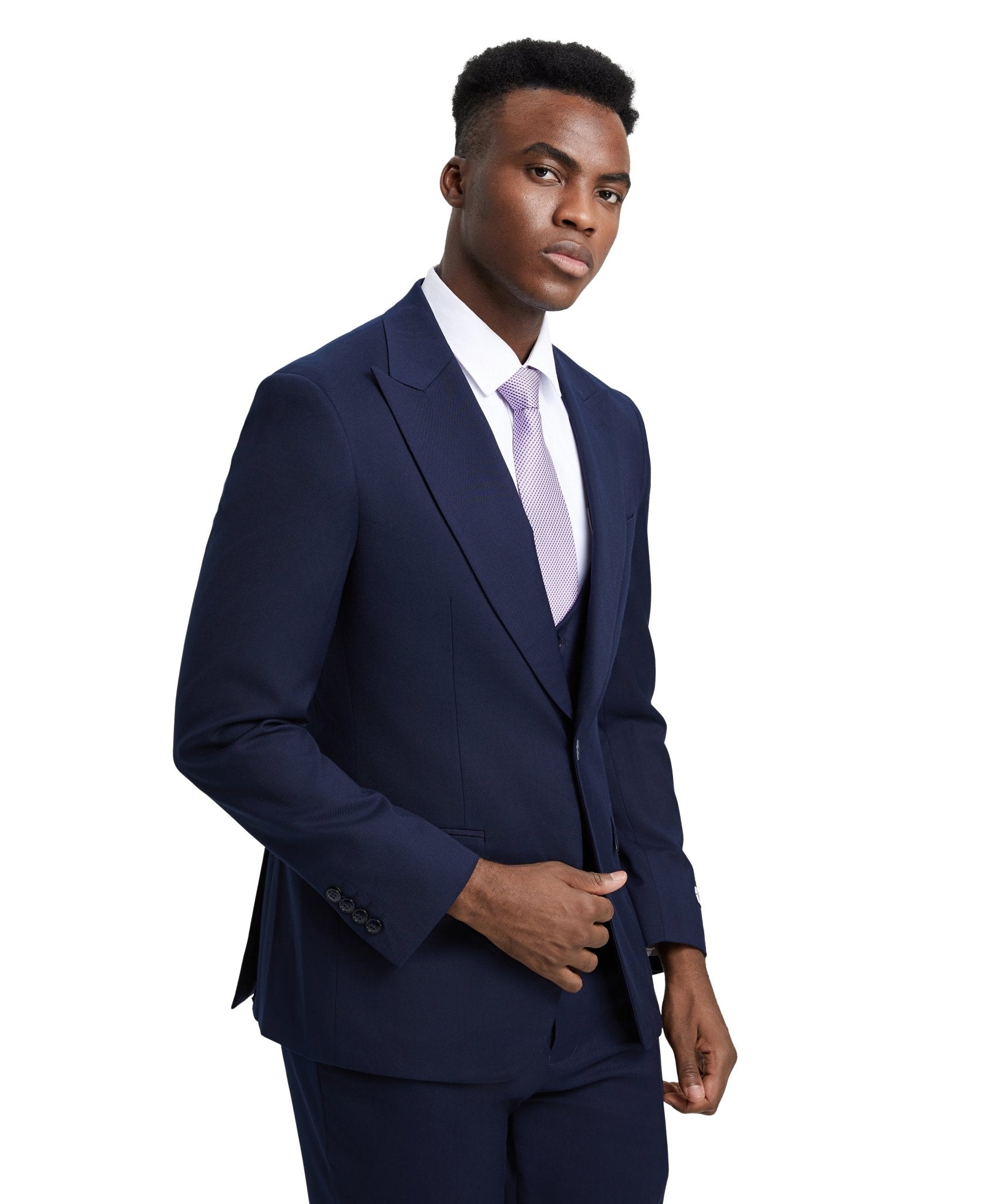 Stacy Adams Hybrid Fit U - Shaped Vested Suit, Navy - Bundle Bus