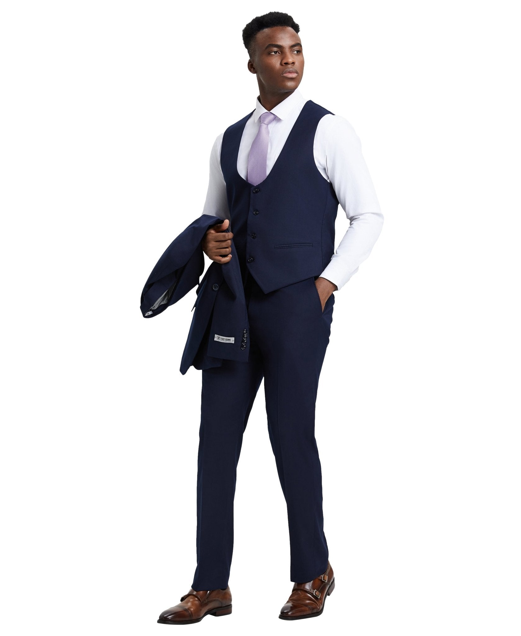 Stacy Adams Hybrid Fit U - Shaped Vested Suit, Navy - Bundle Bus