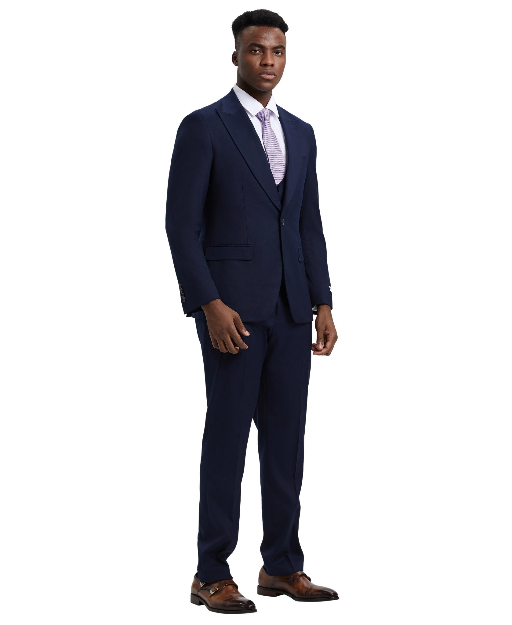 Stacy Adams Hybrid Fit U - Shaped Vested Suit, Navy - Bundle Bus