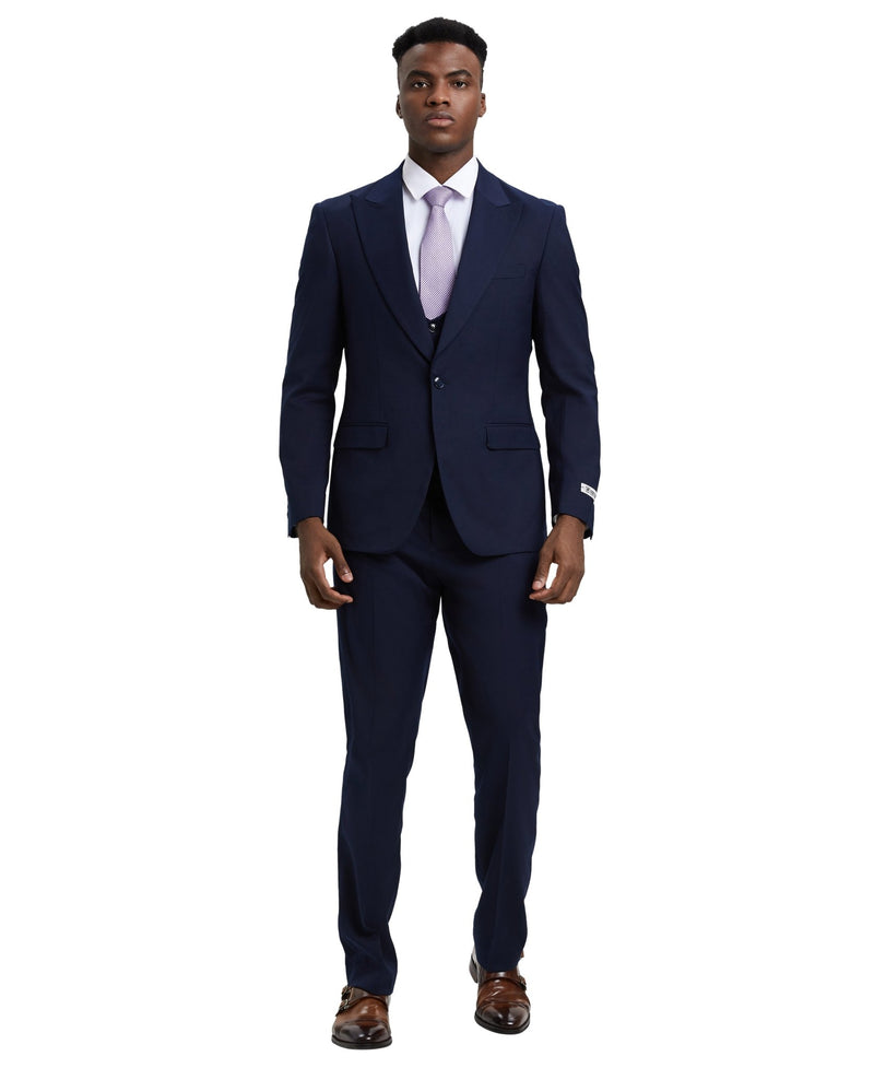 Stacy Adams Hybrid Fit U - Shaped Vested Suit, Navy - Bundle Bus