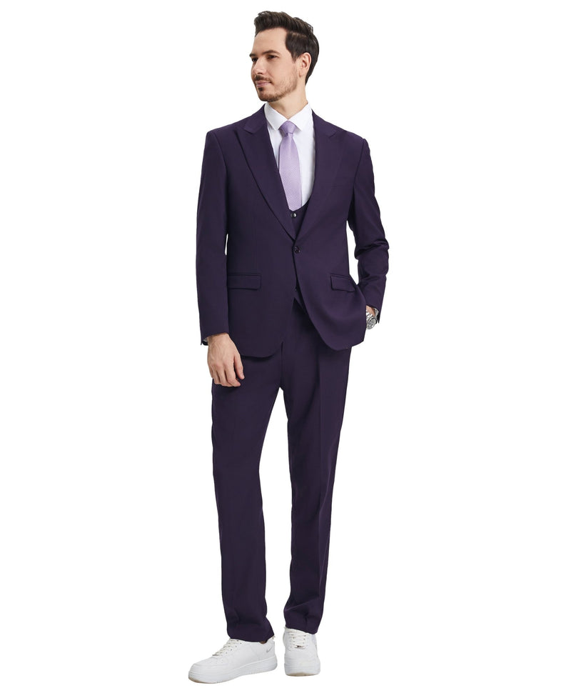 Stacy Adams Hybrid Fit U - Shaped Vested Suit, Purple - Bundle Bus