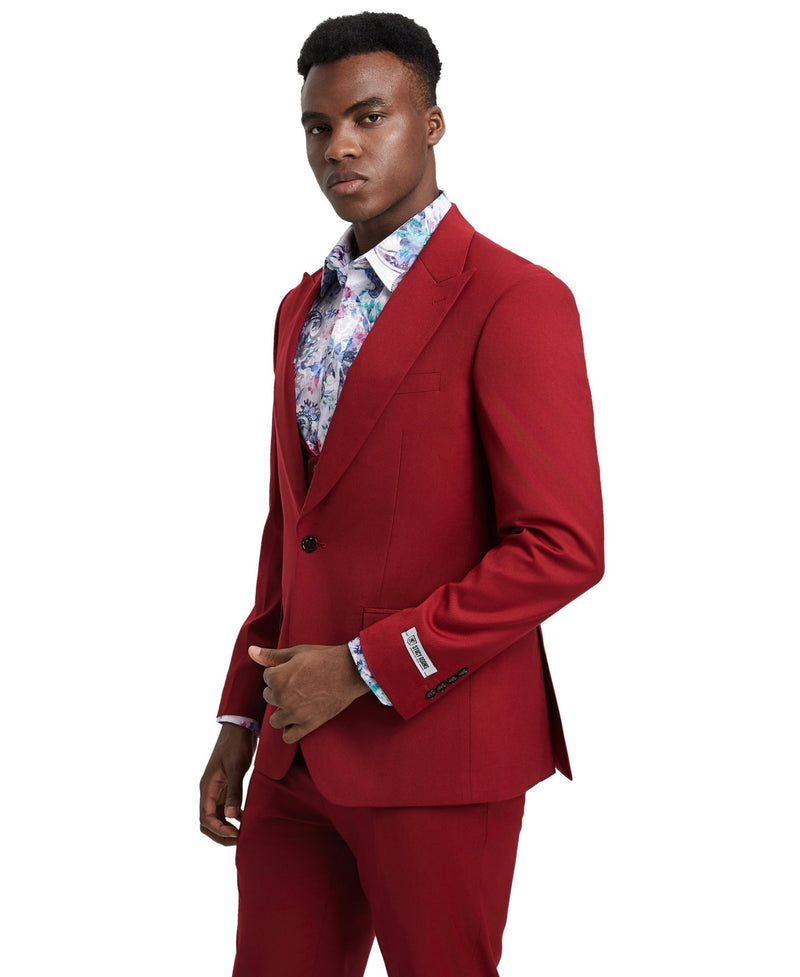 Stacy Adams Hybrid Fit U - Shaped Vested Suit, Red - Bundle Bus