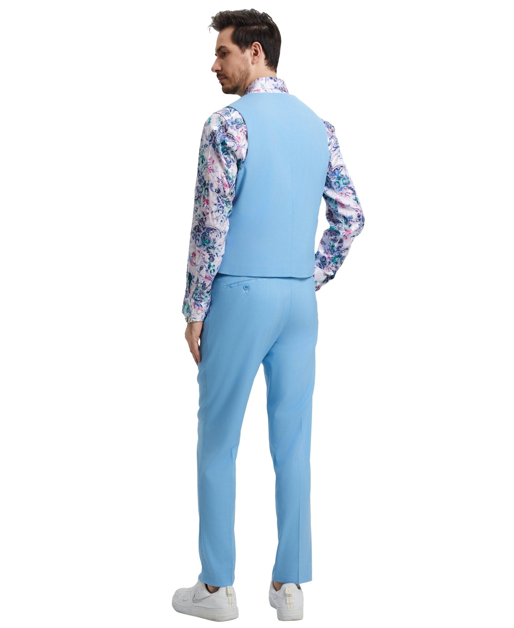 Stacy Adams Hybrid Fit U - Shaped Vested Suit, Sky Blue - Bundle Bus