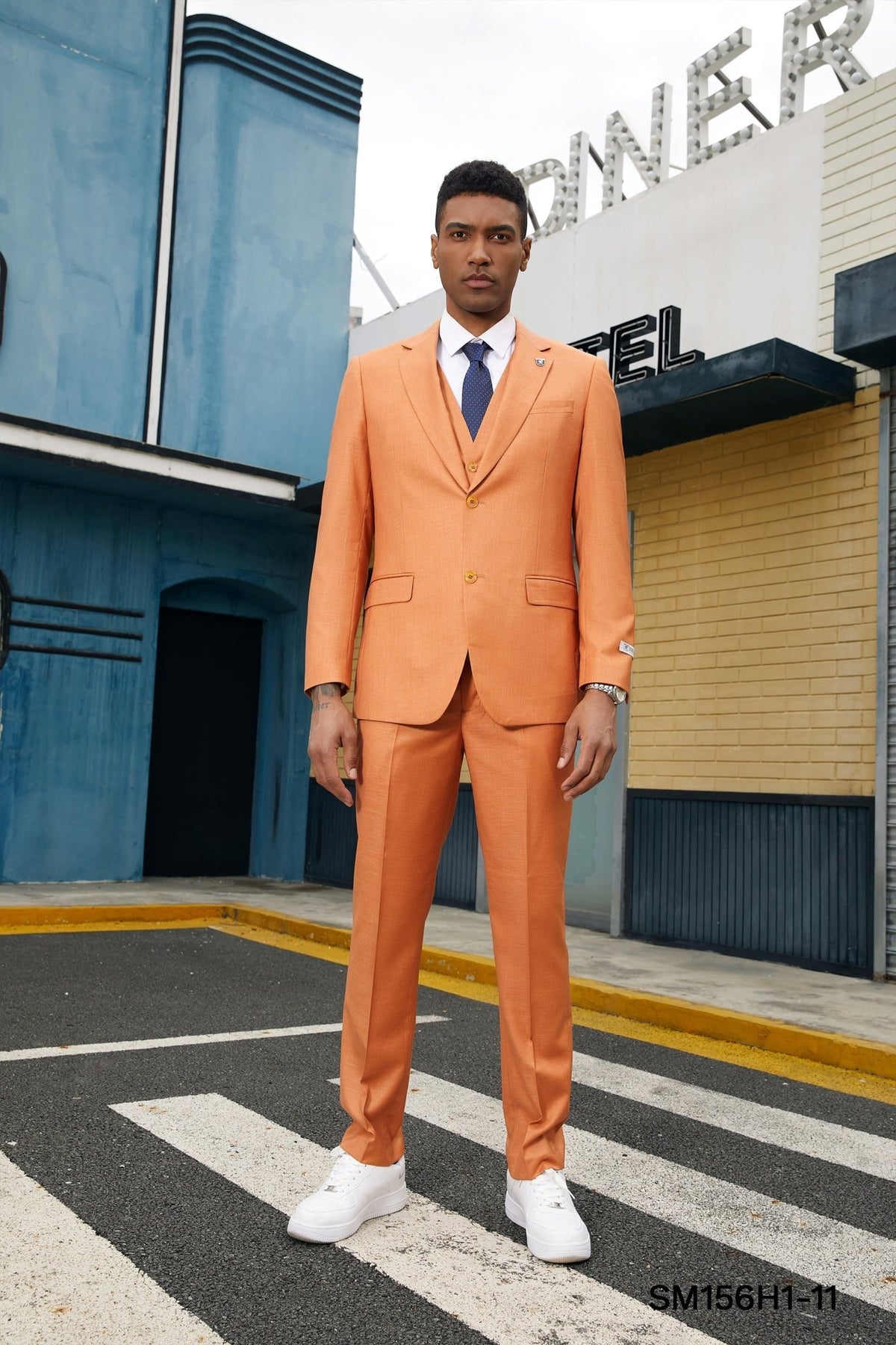 Stacy Adams Hybrid - Fit Vested 3 - Piece Suit, Textured Orange - Bundle Bus