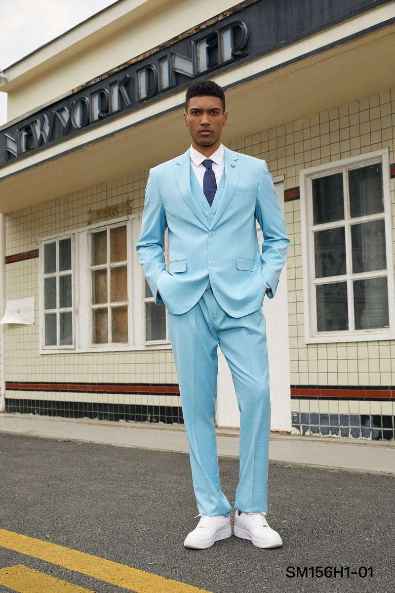 Stacy Adams Hybrid - Fit Vested 3 - Piece Suit, Textured Teal - Bundle Bus