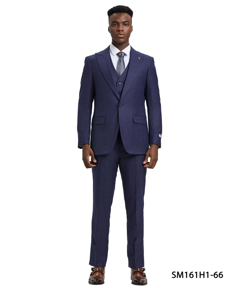 Stacy Adams Hybrid - Fit Vested Suit, Blue Plaid - Bundle Bus