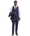 Stacy Adams Hybrid - Fit Vested Suit, Blue Plaid - Bundle Bus