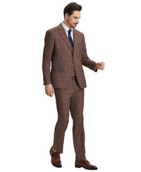 Stacy Adams Hybrid - Fit Vested Suit, Brown Plaid - Bundle Bus