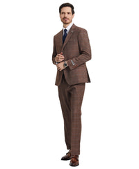 Stacy Adams Hybrid - Fit Vested Suit, Brown Plaid - Bundle Bus