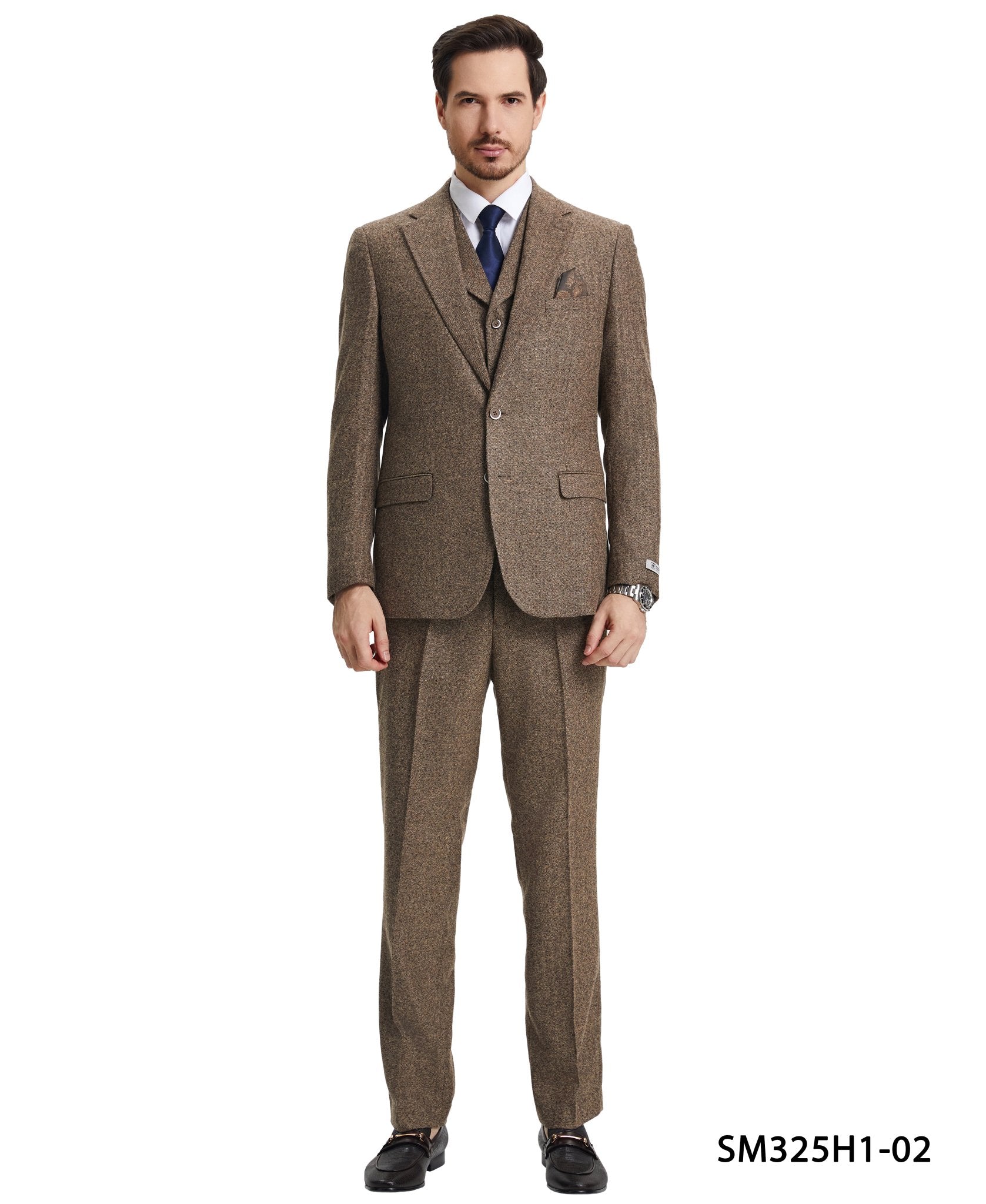 Stacy Adams Hybrid - Fit Vested Suit, Brown Tweed - Bundle Bus