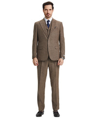 Stacy Adams Hybrid - Fit Vested Suit, Brown Tweed - Bundle Bus