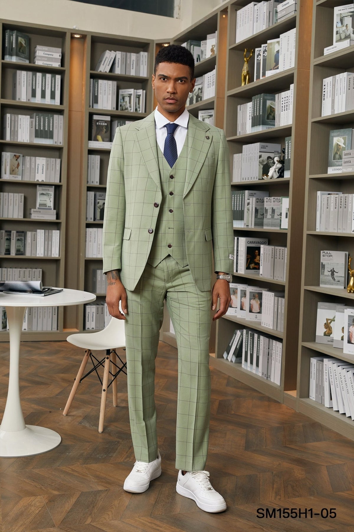 Stacy Adams Hybrid - Fit Vested Suit, Green Windowpane - Bundle Bus