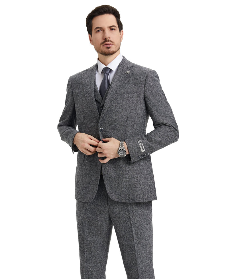 Stacy Adams Hybrid - Fit Vested Suit, Grey Tweed - Bundle Bus