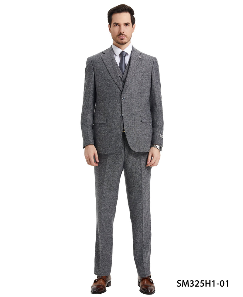 Stacy Adams Hybrid - Fit Vested Suit, Grey Tweed - Bundle Bus