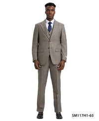 Stacy Adams Hybrid - Fit Vested Suit, Grey Windowpane - Bundle Bus