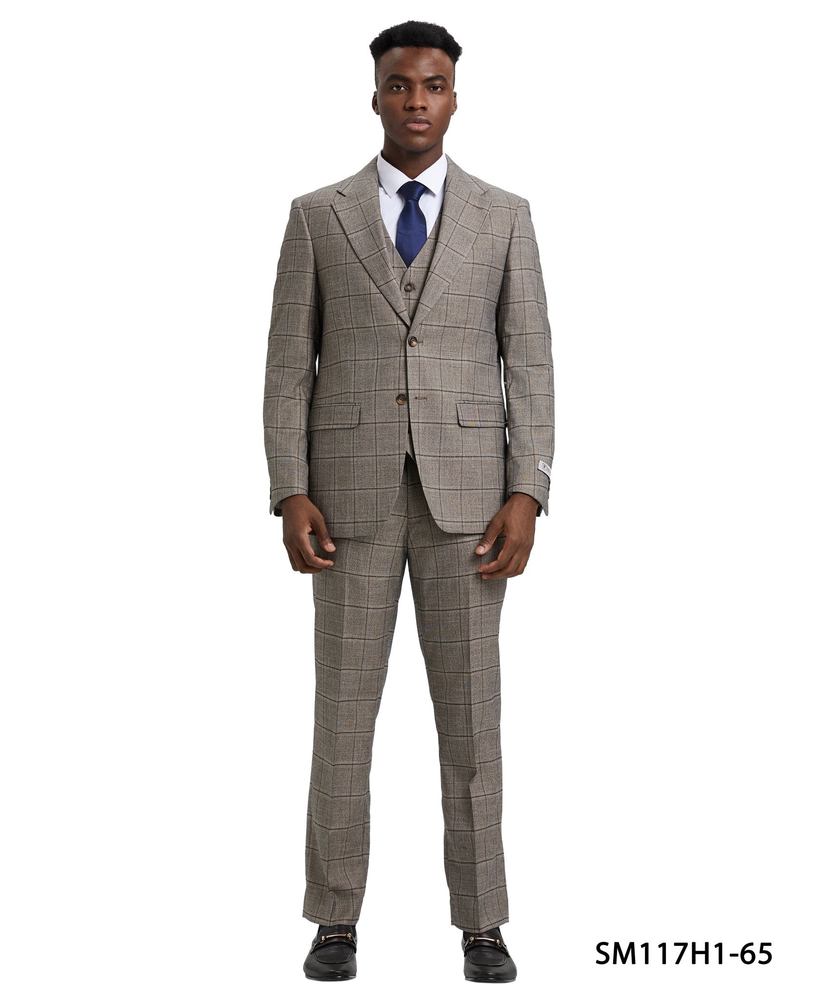 Stacy Adams Hybrid - Fit Vested Suit, Grey Windowpane - Bundle Bus