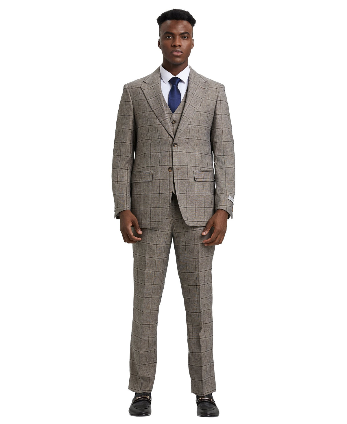 Stacy Adams Hybrid - Fit Vested Suit, Grey Windowpane - Bundle Bus