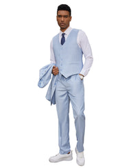 Stacy Adams Hybrid - Fit Vested Suit, Light Blue Pinstriped - Bundle Bus