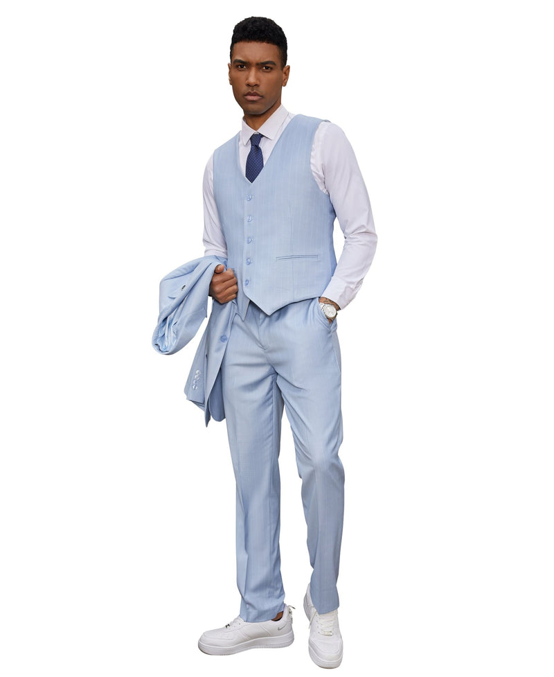 Stacy Adams Hybrid - Fit Vested Suit, Light Blue Pinstriped - Bundle Bus