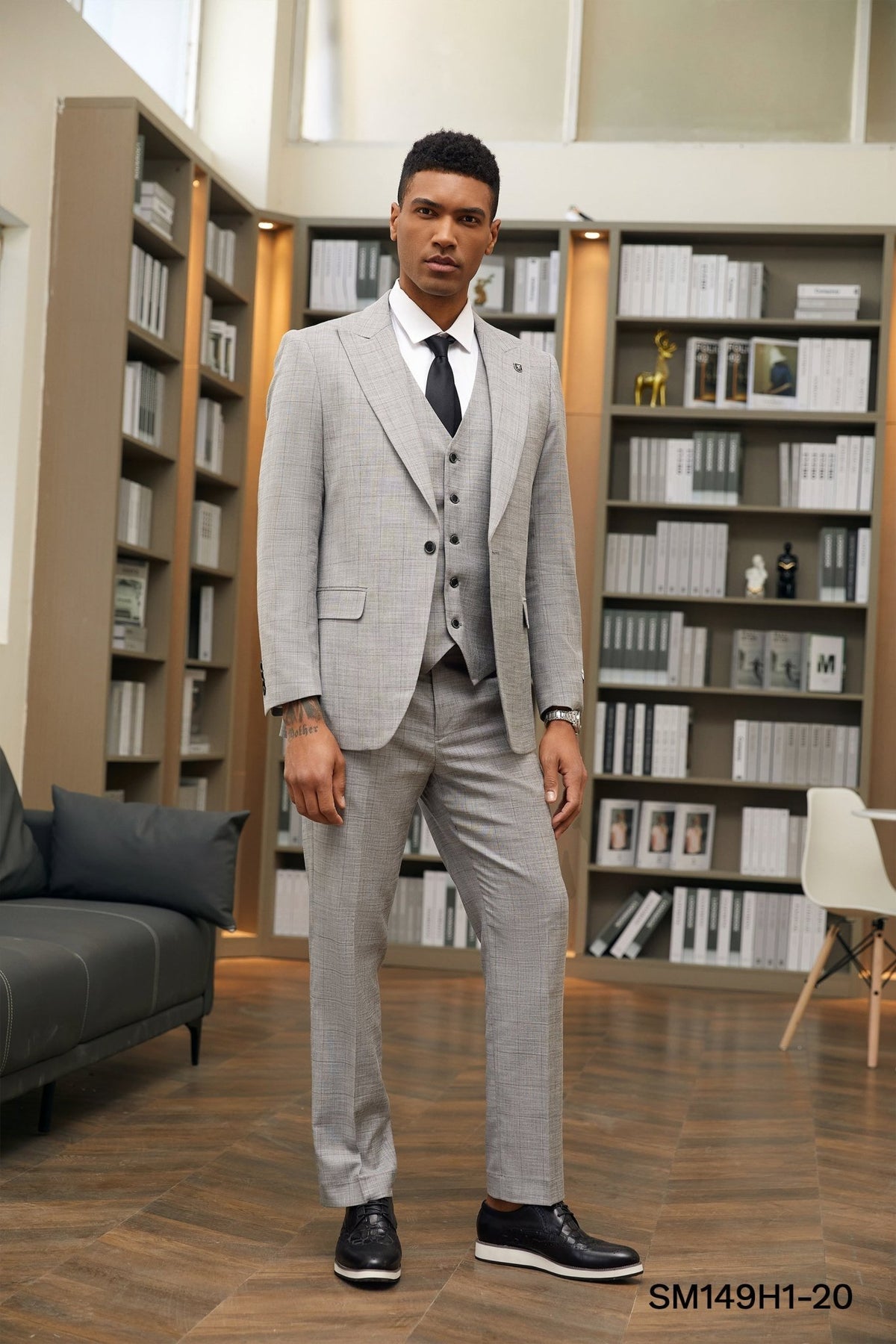 Stacy Adams Hybrid - Fit Vested Suit, Light Grey Windowpane - Bundle Bus