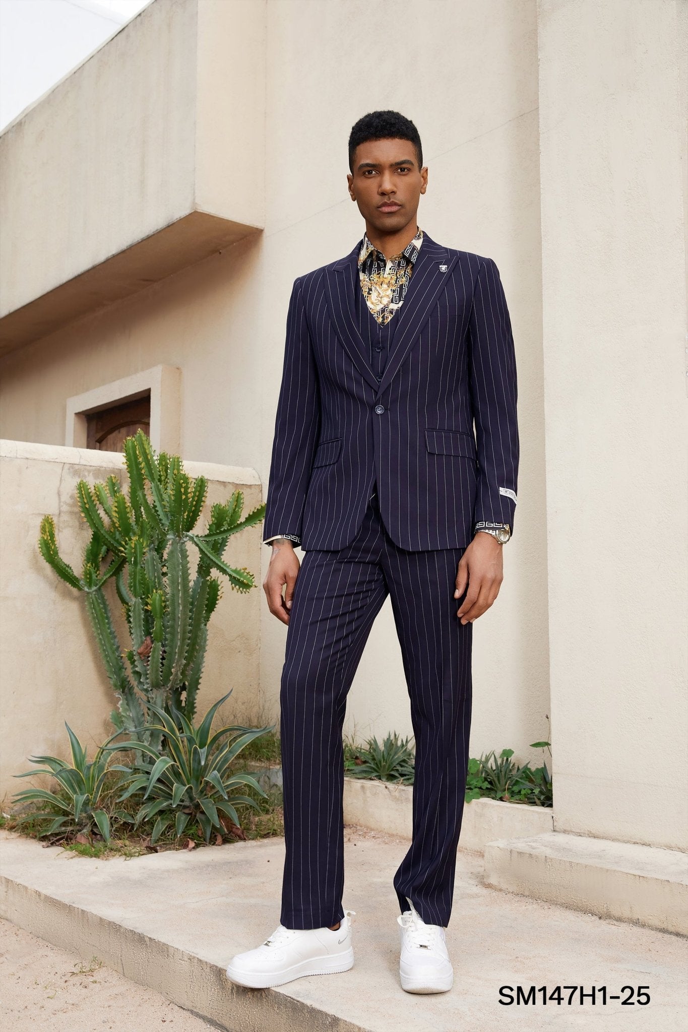 Stacy Adams Hybrid - Fit Vested Suit, Midnight Purple Pinstriped - Bundle Bus