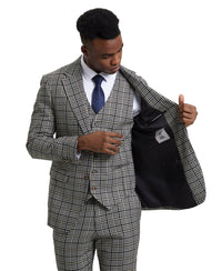 Stacy Adams Hybrid - Fit Vested Suit, Plaid Black - Bundle Bus