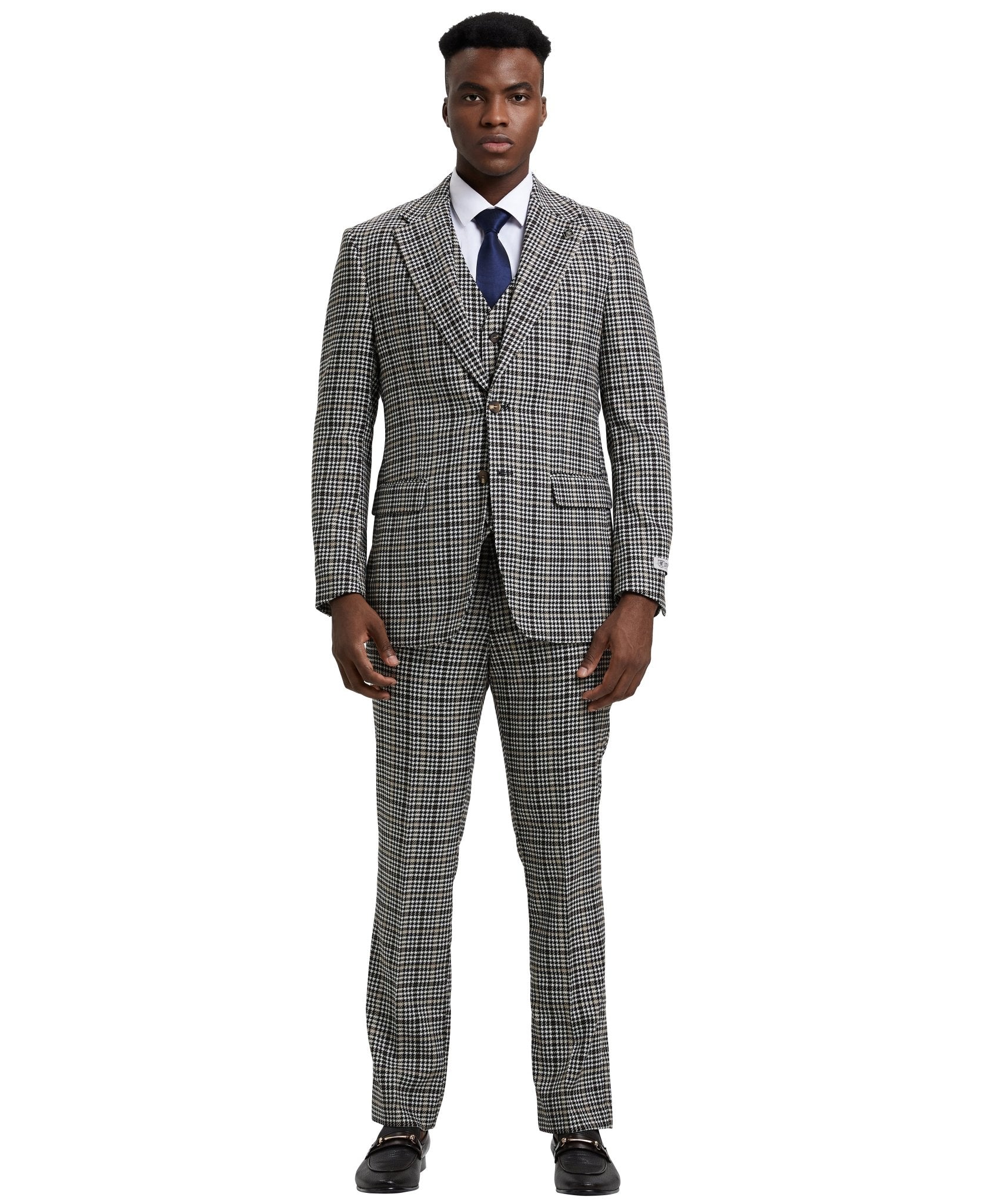 Stacy Adams Hybrid - Fit Vested Suit, Plaid Black - Bundle Bus